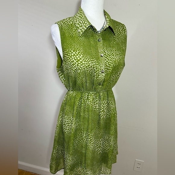 Delirious sz lg dress sheer, lined lime green print summer vacation - Picture 1 of 13